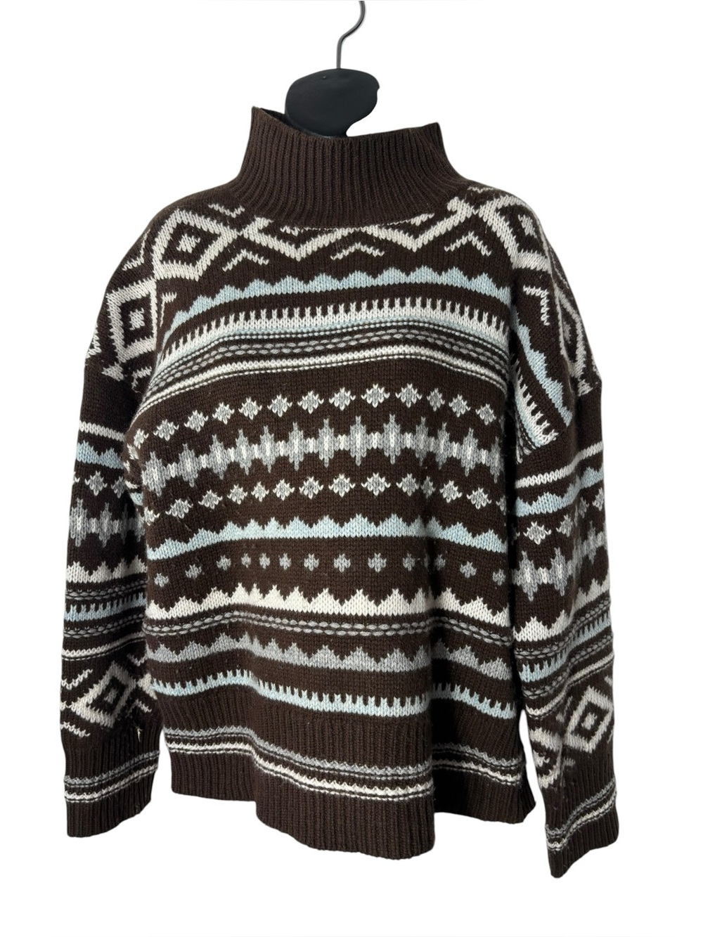 Sundance women’s medium wool knit chocolate brown‎ fair isle sweater turtleneck